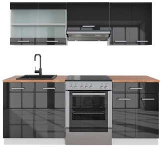 Küchenzeile R-Line Anthrazit Hochglanz/Weiß 200 cm , AP Eiche Vicco