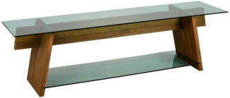 Dmora Fernsehschrank Amorosi, Ständer für Wohnzimmerfernseher, Niedriges Wohnzimmer-Sideboard, TV-Ständerbasis, 158x40h45 cm, Walnuss und Grün