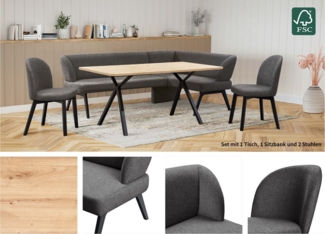 Home affaire Eckbankgruppe Aretha Essecke, Sitzgruppe, Eckbank, Küchenbank, (Set, 4-tlg, 4er), Esszimmer Sitzgruppe, Tisch, Stühle und Bank gepolstert, Nosagfederung