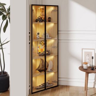 STILVORA Vitrine Glasvitrine mit LED-Lichtleiste,Eckvitrine mit Tür,Badezimmerschrank (Weinschrank, Badezimmerschrank, für Eckpositionen, 1-St, Türen aus gehärtetem Glas) integrierte Lichtleiste