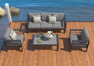 MeXo Gartenlounge-Set XXL Gartenmöbel Set Aluminium Outdoor, (Gartenmöbel Set, 4-tlg, 1×3-Sitzer Sofa, 2×Sessel, 1×Tisch, 10×Auflagen), wetterfest Sitzgruppe Essgruppe Gartengarnitur für 4-5 Personen