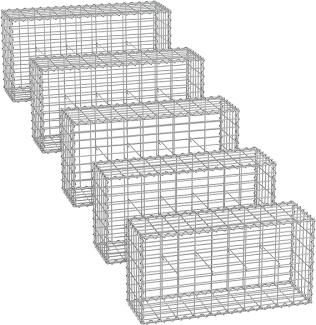 Gabionenkorb,100 x 50 x 30 cm,5er Set, Metall-Steinkorb mit 5 x 10 cm Maschenweite für Mauersteine, verzinkt, Steingabione Mauer, silber GGB553