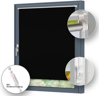 Klemmfix Rollo schwarz 95x150cm Verdunkelung ohne Bohren Thermo Sichtschutz