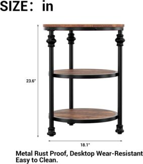 GarveeMore Beistelltisch Rund Kaffeetisch, rund Sofatisch, 3 Ablagen, einfacher Aufbau, Ø46 cm