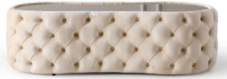 Casa Padrino Luxus Chesterfield Couchtisch Creme 140 x 80 x H. 45 cm - Wohnzimmertisch mit Glasplatte - Wohnzimmer Möbel - Chesterfield Möbel - Luxus Möbel - Luxus Einrichtung