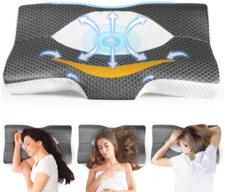 Esun Nackenstützkissen Memory Kissen, Ergonomisches Nackenstützkissen, Orthopädisches, Seitenschlafer, Rückenschlafer, Bauchschlafer, Kissen vom OEKO-TEX® und CertiPUR Getestet, Bauchschläferkissen, Antischnarchkissen für Erwachsene(62*34.5*12/8CM)