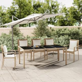 vidaXL Gartentisch mit Glasplatte Beige Poly Rattan & Hartglas 319556