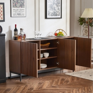 MODFU Sideboard Mid Century Modern Dekorativer Schrank (Kommode, Anrichte, Wohnzimmerschrank, Aufbewahrungsschrank, 1 St, 3 Türen), welliges 3D-Design, 2 verstellbaren Regalböden