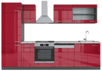 Vicco Küchenzeile R-Line, Bordeaux Hochglanz/Anthrazit, 300 cm, AP Marmor