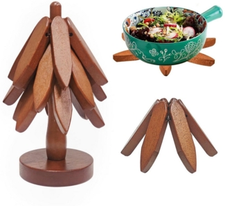 BlingBin Tassenuntersetzer Tischset Untersetzer aus Holz, Faltbar Topfuntersetzer Baumform, Zubehör für heiße Töpfe, Pfannen, Schüssel, 1er Set, 4-tlg, Baum Untersetzer für Pfannen Töpfe Schüsseln Besteck Schutz
