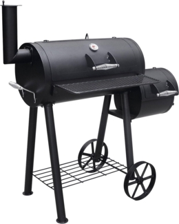 LANDMANN - Smoker BBQ Holzkohle – Offset-Räucher, 4-in-1 für vielseitiges Grillen, robust mit emaillierten Grillrosten und integriertem Thermometer, ideal zum Hosting von Grills für große Gruppen