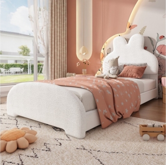 REDOM Polsterbett Hasenohren-Kopfteil, Cartoon-Stil Kinderbett 90x200 cm (Vliesimitat, Einzelbett mit stabiler Eisenrahmen, anti-rutsch Design, ideal für Kinderzimmer), ohne Matratze