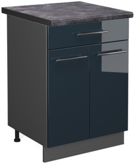 Vicco Spülenunterschrank Dunkelblau Hochglanz 80 cm , AP Eiche, Fame-Line