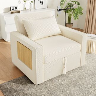 1-Sitzer Schlafsofa, mit USB-Ladestation & Handyhalter, Cord, 93x150x85 cm, Beige