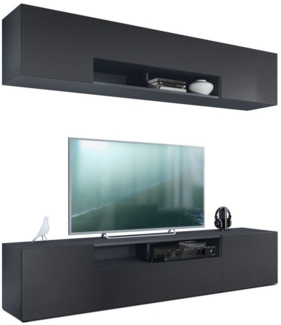 Wohnwand Mogan mit zwei 181 x 39 x 35 cm Elementen, hängende Wohnzimmer Anbauwand mit 12 Fächern, Korpus in Anthrazit matt, Fronten in Schwarz matt