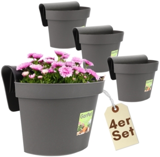 GarPet Balkonkasten 4er Set Geländertopf Balkon Wasserspeicher Blumen Topf Zaun Anthrazit