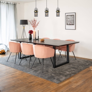 HOME DELUXE Essgruppe Eckig AVENCIA inkl. U-Fuß - 240 x 120 cm Dark Oak 6 Stühle