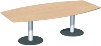 Konferenztisch Tellerfuß, Faßform, 240x80-120cm, Buche