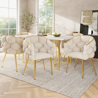 6 Samtstühle Set, 44x41x74 cm, Beige mit vergoldeten Beinen, Bubble Design