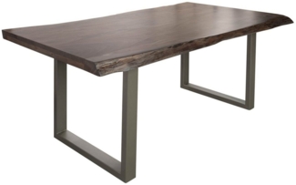 Massivmoebel24 Baumkantentisch FREEFORM (Baumtisch Akazie 160x90x77 grau / U-Beine silber FREEFORM 5)