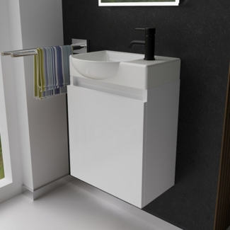 Alpenberger Badmöbel-Set Gäste WC Waschbecken mit Unterschrank - Hängeschrank Vormontiert, (2 teilig WC Schrank Schmal - Waschtischschrank, Waschtisch Komplettset - Badmöbel Gäste WC), Mini Waschbecken Gäste WC - Unterschrank Bad Weiß