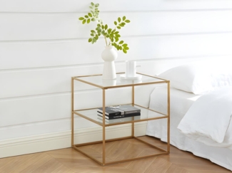 Vente-unique - 2er-Set Nachttische mit 1 Ablage - Glas & Stahl - Goldfarben - KOHANA