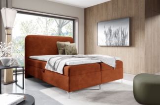 Boxspringbett Schlafzimmerbett EMILIO PREMIUM 120x220 cm Stoff Poso Rostbraun