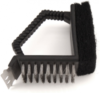 3in1 Grillreinigunsbürste aus Edelstahl, 2x Reinigungsflächen, 1x Schabber Schwarz