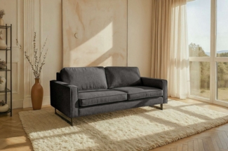 Home affaire 3-Sitzer Pinto, 206 cm, Cord, Chenille, Lederoptik, mit Keder, schwarze Metallfüße, Wellenunterfederung