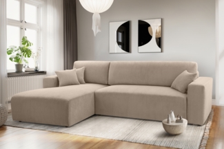AX LIVING Catea Beige Sofa mit Schlaffunktion – Ecksofa 279cm mit Bettkasten L
