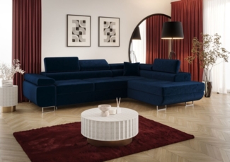 Ecksofa Schlafsofa Sofa MONARO Stoff Monolith Dunkelblau Ottomane Rechts