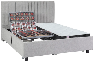 Vente-unique - Dekoratives Bett mit elektrischer Relaxfunktion mit Tellern + Taschenfederkern- & Memory-Schaum-Matratze - 2 x 90 x 200 cm - Stoff - Grau - ANTALISA von YSMÉE