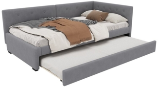 HAUSS SPOLE Polsterbett 90x200cm Tagesbett mit Rollbett, Minimalistisches Styling, Grau (Lattenrost & Kopfteil, Einzelbett, Bettgestell aus Holz, minimalistisches Styling, 90 x 200 cm), Ohne Matratze