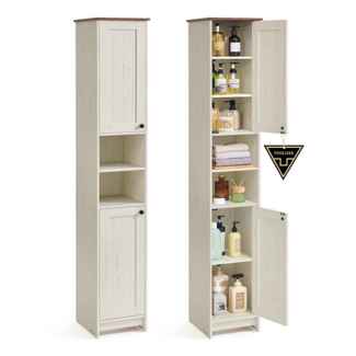 SONGMICS HOME Badezimmerschrank, Toolless-Technologie, superschnelle werkzeuglose Montage, Badschrank schmal, verstellbare Ablagen, Wohnzimmer, Flur, 30 x 30 x 170 cm, vintageweiß