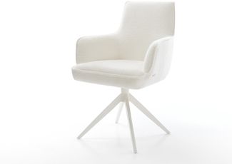 Drehstuhl Heira-Flex mit Armlehnen Bouclé Soft Beige Kreuzgestell breit Weiß 360° drehbar Wippfunktion Taschenfederkern