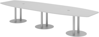 bümö Konferenztisch oval 400x130 cm großer Besprechungstisch in grau, Besprechungstisch mit Gestell in Silber, Meetingtisch für 14 Personen, XXL-Tisch für Besprechungsraum & Meeting, KT40S-5-S