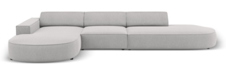 Micadoni 4-Sitzer Samtstoff Sofa Jodie offen runde Recamiere Links Strukturierter Stoff Hellgrau Kunststoff schwarz