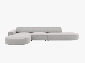 Micadoni 4-Sitzer Sofa Jodie offen runde Recamiere Links Strukturierter Stoff Megan Hellgrau