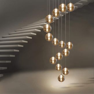 ZMH Pendelleuchte esstisch Pendellampe Modern - Treppenhaus Höheverstellbar Hängeleuchte Kronleuchter 15-Flammig aus Glas Küchen Flurlampe für Wohzimmer (Bernstein, 15-flammig)