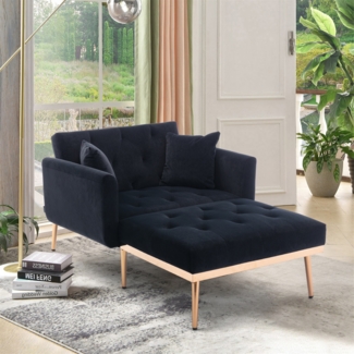 LVHOM Klappsofa mit Schlaffunktion, Schlafsofa Samtbezug mit goldenen Metallbeine, Klappbett Bettsofa Bettcouch, Chaiselounge, Schwarz