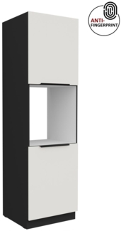 Küchen Hochschrank 60 cm Küche ARIA Weiss ultra matt + Schwarz matt, hochwertige Fronten mit Anti Fingerprint Beschichtung, Soft-Close Küchenzeile Küchenblock