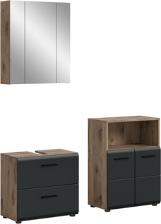 Badkombination (B/H/T: 135x185x30 cm) in schwarz matt und Nox Oak Nachbildung