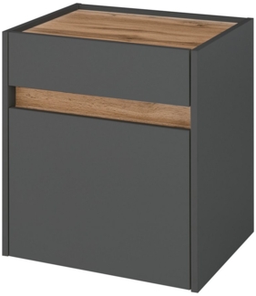 Lomadox Nachttisch CRISP-61, Anthrazit mit Eiche Nb, grifflos, 1 Tür, 1 Schubkasten, 50 cm Breit