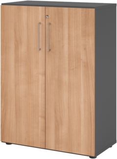 bümö Aktenschrank abschließbar, Büroschrank Holz 80cm breit in Graphit/Nussbaum - abschließbarer Schrank mit Aktenregal für's Büro & Arbeitszimmer, Büro Möbel Ordnerschrank mit Schloss, 938T3-G-N-BS