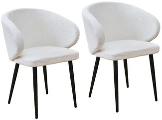 SVITA Esszimmerstuhl AUDREY (2er-Set), Küchenstühle, Metallbeine, Teddybouclé, Weiß