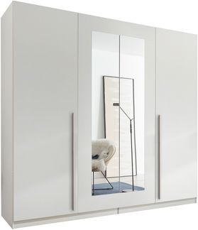 Drehtürenschrank >Cano< 5 Böden, 1 Stange, Spiegel / Weiß, Melamin - 228x213x62cm (BxHxT)