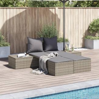 vidaXL Doppel-Sonnenliege mit Kissen Grau Poly Rattan 368391