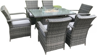 Fimous Rattan Gartenmöbel Gas Feuer Grube Rechteck Esstisch Gas Heizung und Esszimmer Stühle 6 Sitz