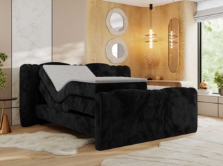 Elektrisch Boxspringbett Multipocket-Matratzen, elektrisch verstellbar, Polsterbett mit Bettkästen - FORTINA - 140 x 200 cm - Schwarz Plüsch - H4