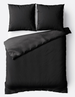 Moderne Plüschbettwäsche mit Reißverschluss - einfarbig, wendbar & warmhaltend Schwarz 155x220cm + 80x80cm Kissenbezug